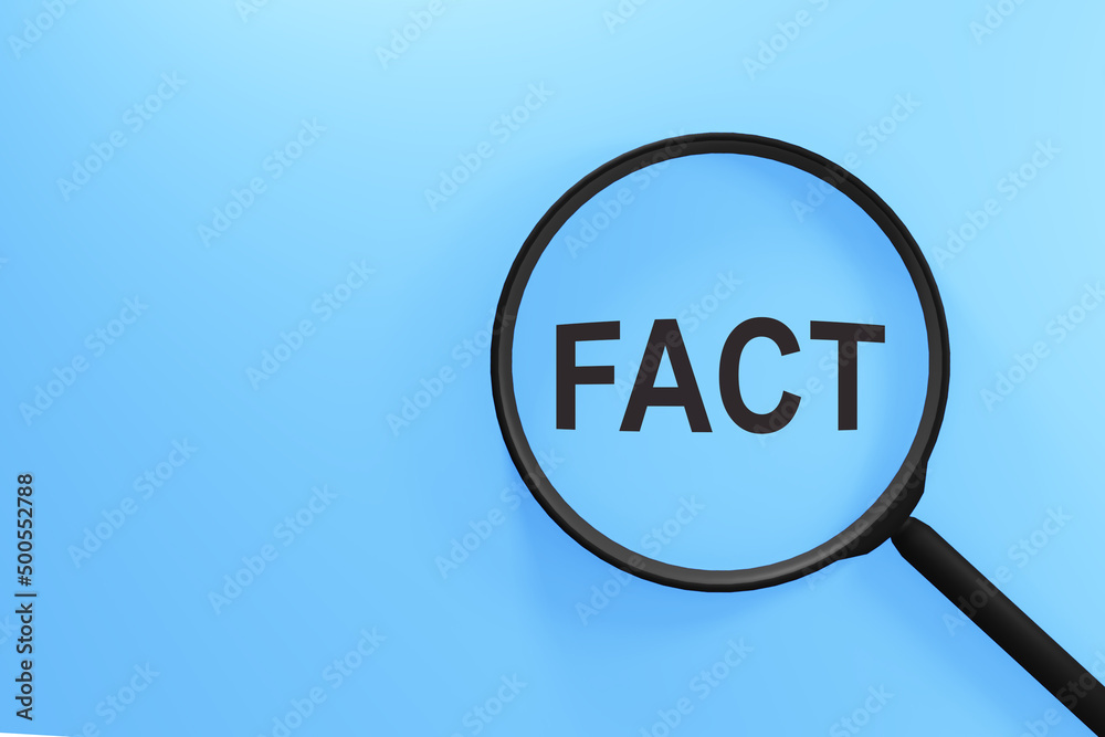 The inscription Fact through magnifying glass on blue background. The inscription Fact through magnifying glass on blue background.