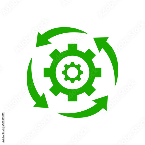 Procedure, process, processing icon. Green vector sketch.