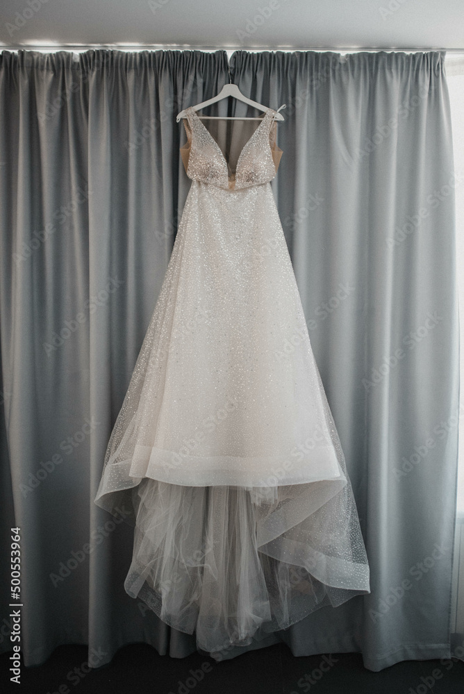 Wedding dresses with blank label stock photo. Wedding dresses with blank label stock photo.
