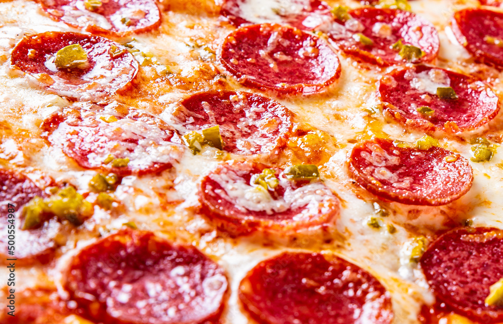 Pepperoni Pizza with Mozzarella cheese, salami, Tomato sauce, pepper, Spices. Italian pizza Pepperoni Pizza with Mozzarella cheese, salami, Tomato sauce, pepper, Spices. Italian pizza