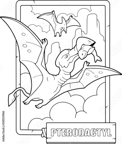 coloring book for children, prehistoric dinosaur pterodactyl, funny illustration, design