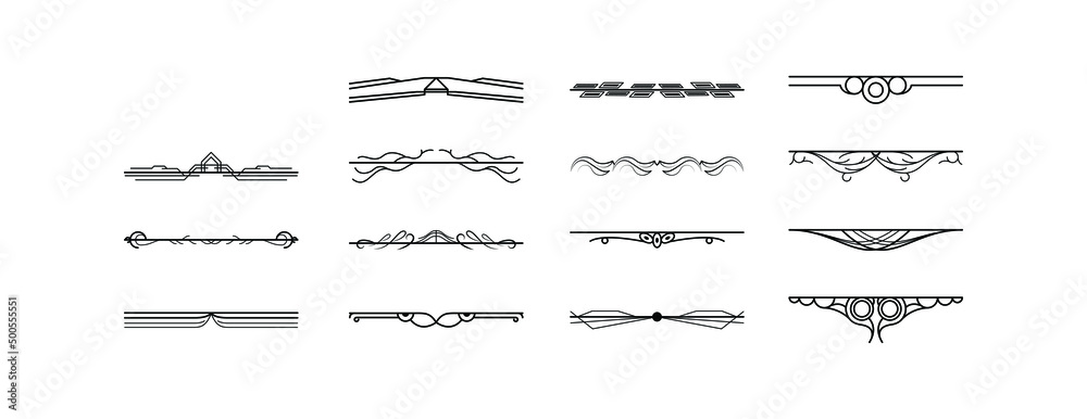 Set Black Simple Line Collection Doodle Border Elements Vector Design Style Sketch Isolated Illustration For Banner