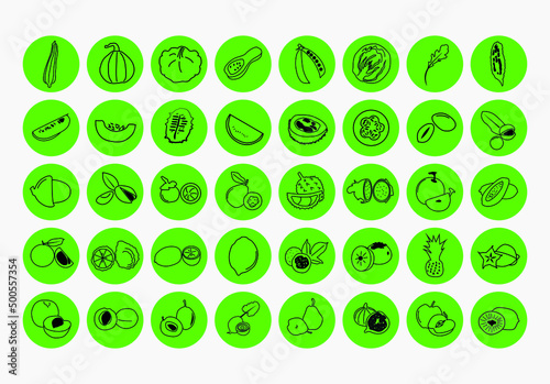 Outline icons set. Flat symbols about fruit