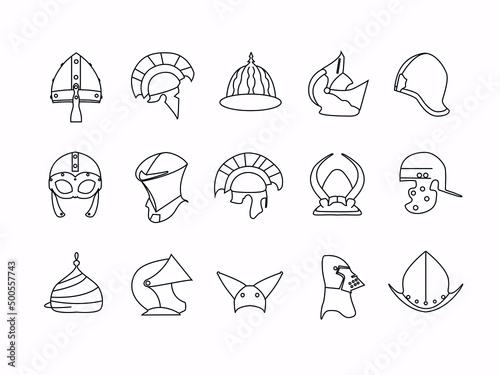 Warrior helmet logo set. Trendy line art design. vector illustration