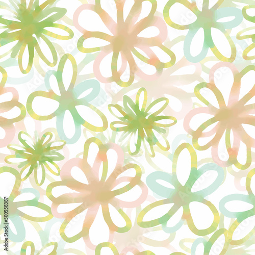 seamless summer pattern background with doodle paster flowers , greeting card or fabric