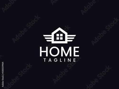 Flying home logo template, House and wing concept