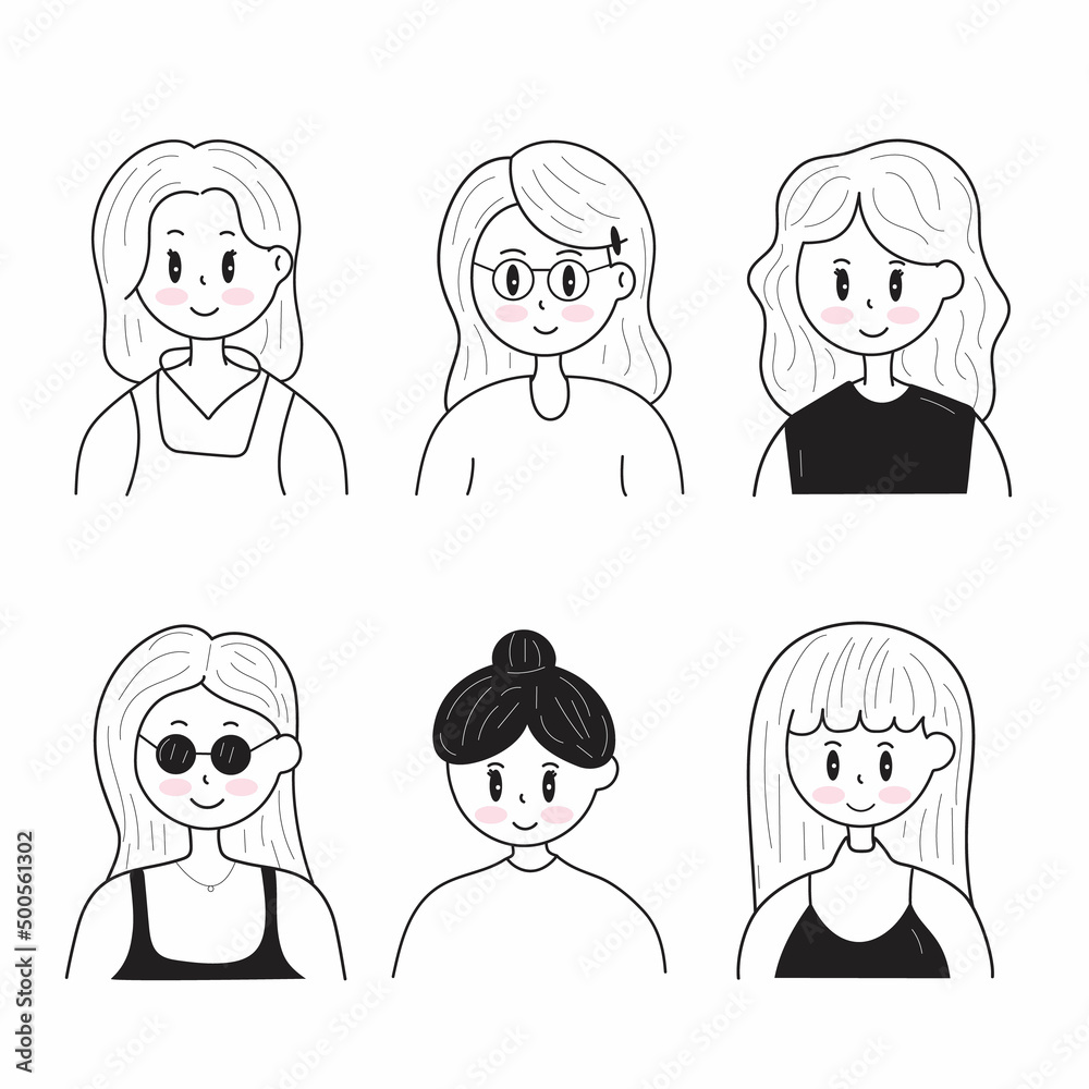 vector illustration Set many styles of women. icon packs in black and white. isolated background. vector illustration Set many styles of women. icon packs in black and white. isolated background.