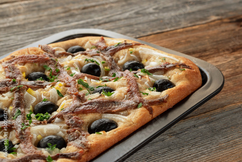 Pissaladière is the famous French onion pie. This onion 