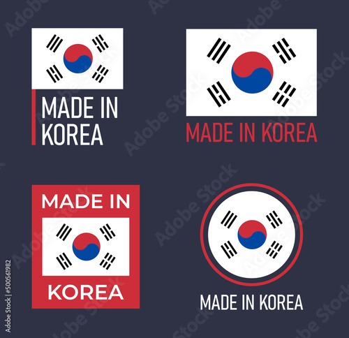 made in South Korea labels set, Republic of Korea product emblem