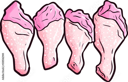 Four fresh raw chicken thighs cartoon illustration