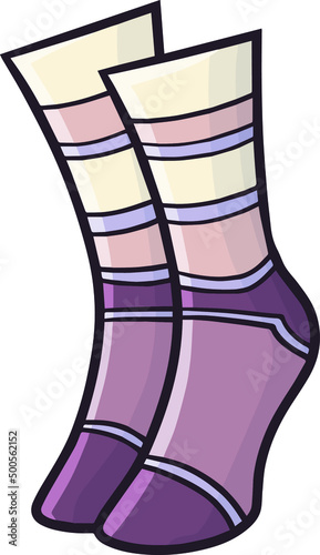 Cool socks with light brown and purple stripes cartoon illustration