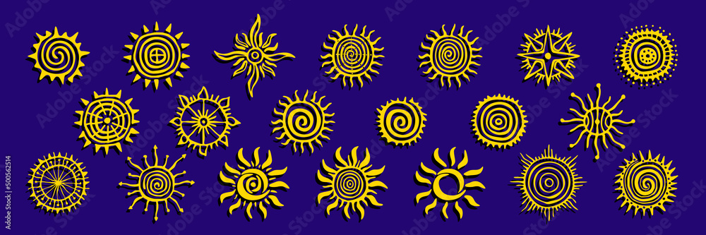Set of sun symbols in ethnic style, vector design Set of sun symbols in ethnic style, vector design