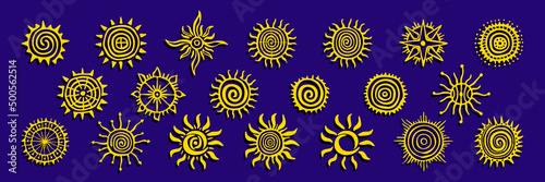 Set of sun symbols in ethnic style, vector design
