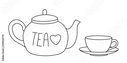Teapot and tea cup line art illustration