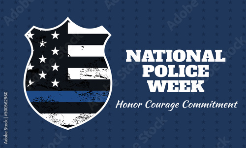 National Police Week background - flag United States of America with blue line. Poster, card, banner and background
