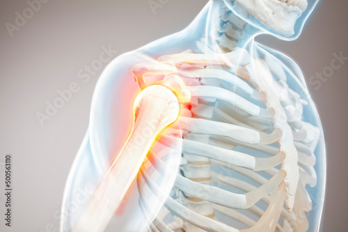 Shoulder and trapezius pain. Man view from back, back arm pain