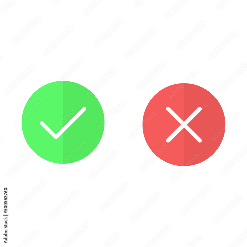 Checkmark and cross flat vector icon in circle Checkmark and cross flat vector icon in circle