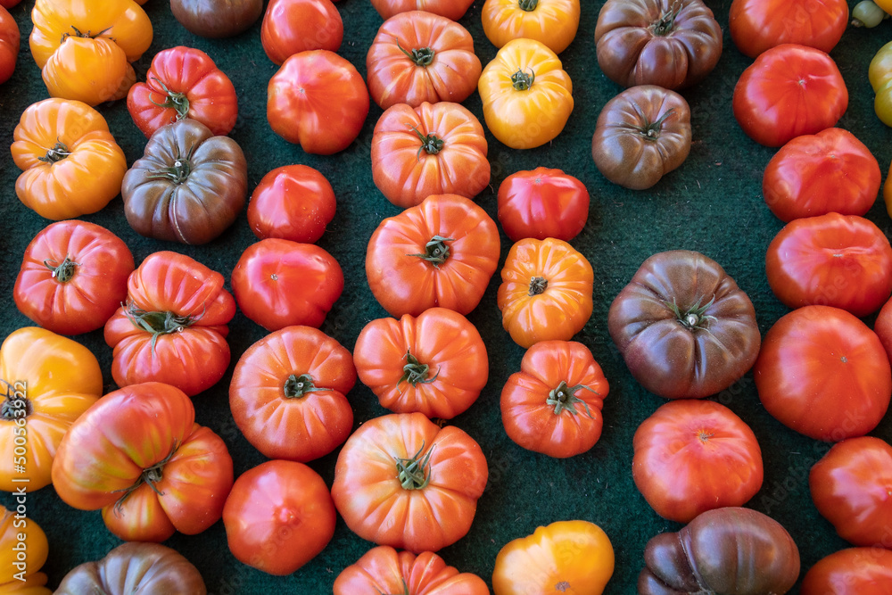 top view of a tomato stall in a market top view of a tomato stall in a market