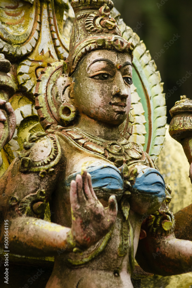 Old statue on the facade of Seetha Amman kovil hindu temple Old statue on the facade of Seetha Amman kovil hindu temple