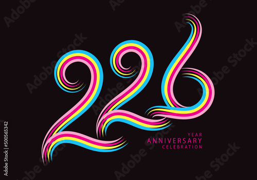 226 number design vector, graphic t shirt, 226 years anniversary celebration logotype colorful line, 226th birthday logo, Banner template, logo number elements for invitation card, poster, t-shirt.