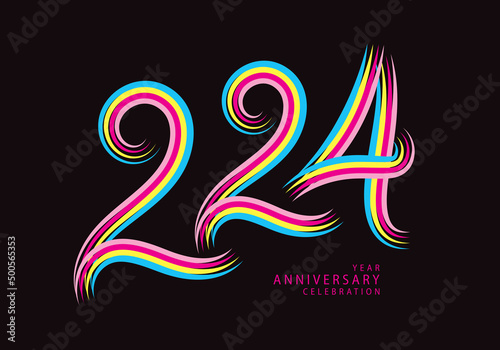 224 number design vector, graphic t shirt, 224 years anniversary celebration logotype colorful line, 224th birthday logo, Banner template, logo number elements for invitation card, poster, t-shirt.