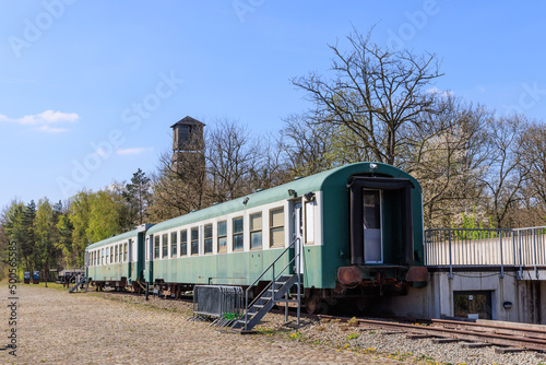 Station Asch and lookout tower at entrance National Park Hoge Kempen in Genk Belgiium