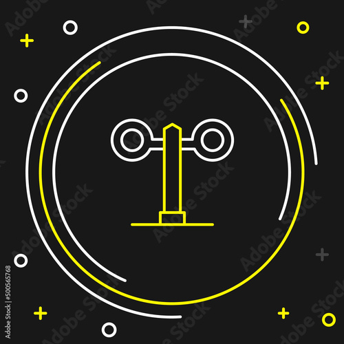 Line Train traffic light icon isolated on black background. Traffic lights for the railway to regulate the movement of trains. Colorful outline concept. Vector