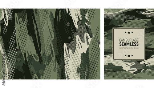 Seamless green brush stroke pattern. Camouflage background