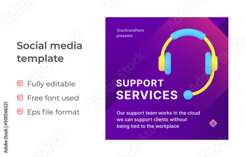 Customer support service social media post template