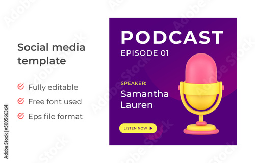 Audio podcast live broadcasting online service promo post landing page with place for text vector illustration. Internet advertising storage recording interview speaking public discussing information