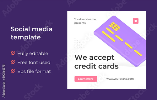 We accept credit card online social media post template