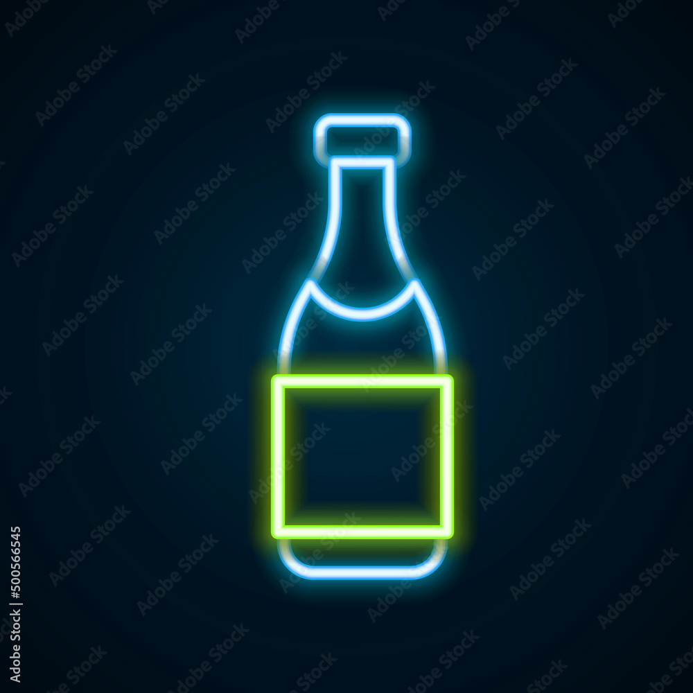 Glowing neon line Champagne bottle icon isolated on black background. Merry Christmas and Happy New Year. Colorful outline concept. Vector Glowing neon line Champagne bottle icon isolated on black background. Merry Christmas and Happy New Year. Colorful outline concept. Vector