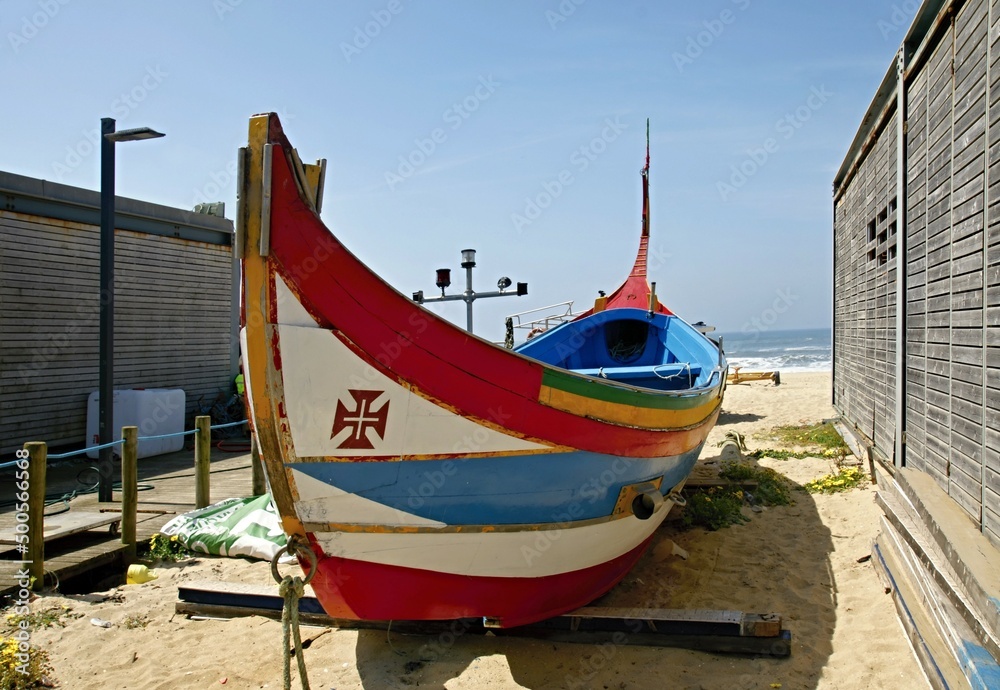 Traditional colorful fishing boat in the Aveiro region in Portugal 
