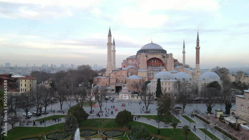 Hagia Sophia (Ayasofya) Mosque Drone Video, Sultanahmet Square Fatih, İstanbul Turkiye (Turkey)