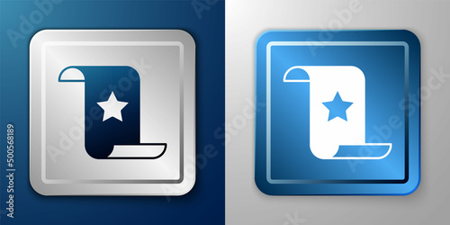 Free Download White Paper check and financial check icon isolated on blue and grey background. Paper print check, shop receipt or bill. Silver and blue square button. Vector - GFXLoad