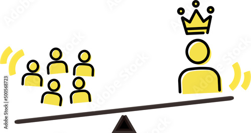 普通の人々と特別な人物の比較イメージ、ベクターイラスト