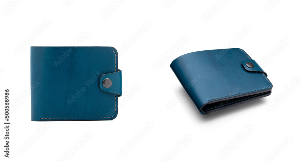 Set of Stylish leather blue men wallet isolated on white background. Set of Stylish leather blue men wallet isolated on white background.