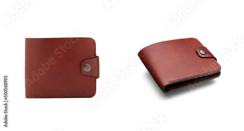 Set of Stylish leather brown men wallet isolated on white background. 