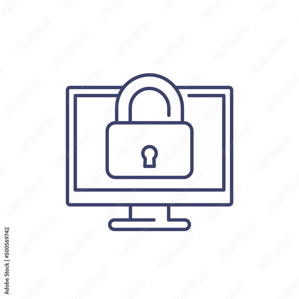 TV and lock icon, line vector TV and lock icon, line vector
