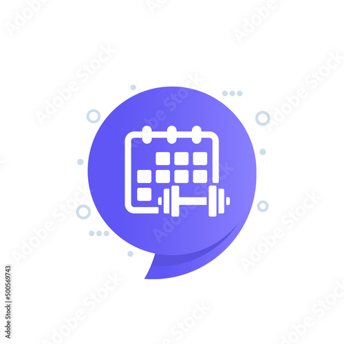 training schedule icon with calendar and dumbbell, vector