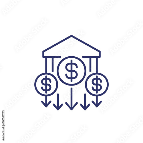 bank deposits drain line icon on white