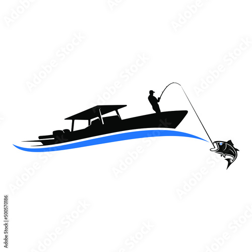 an illustration of the logo of an angler fishing with his boat