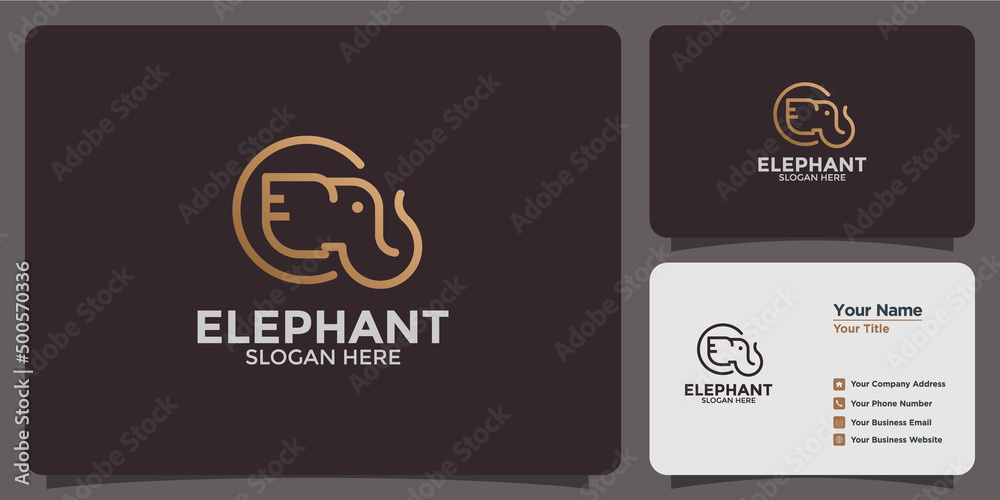 minimalist elephant care logo design and branding card template