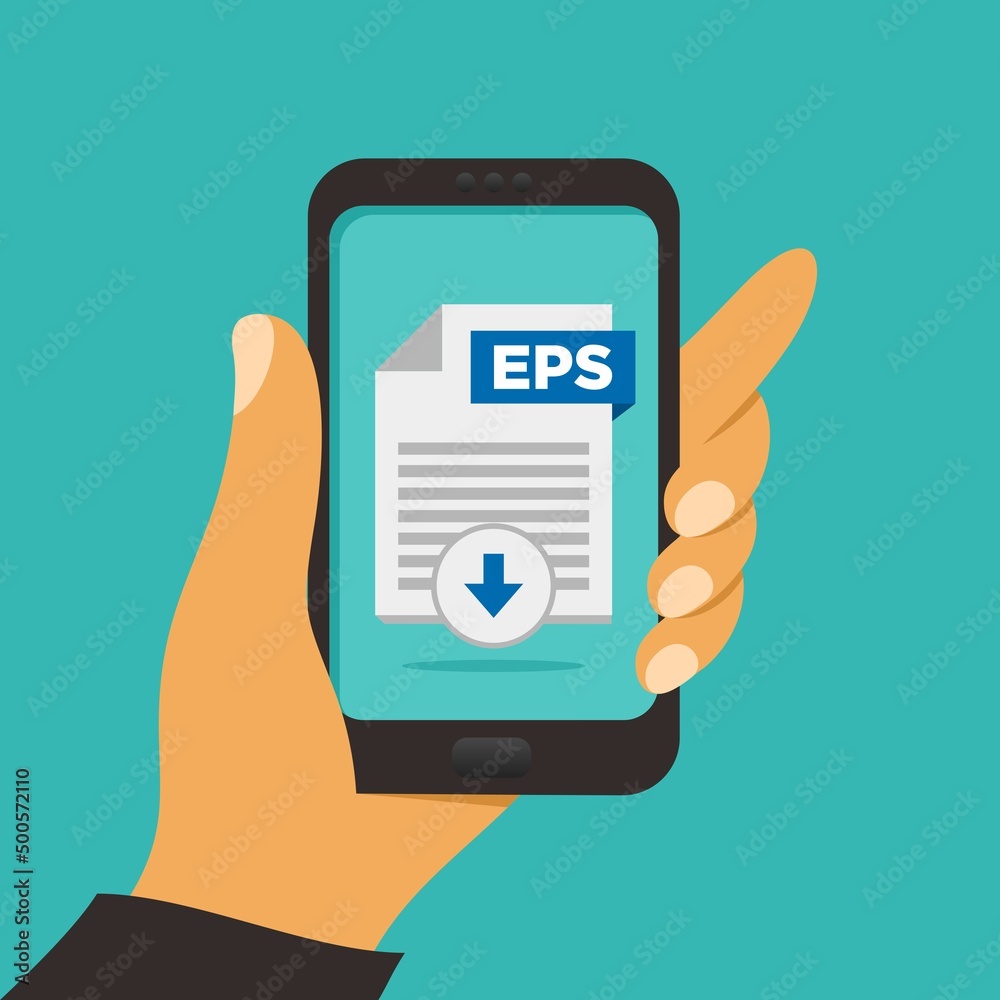 File download button on smartphone screen. Hand holds smartphone, finger touches button. Downloading document concept for web banners, web sites, infographics. Creative flat design vector illustration File download button on smartphone screen. Hand holds smartphone, finger touches button. Downloading document concept for web banners, web sites, infographics. Creative flat design vector illustration