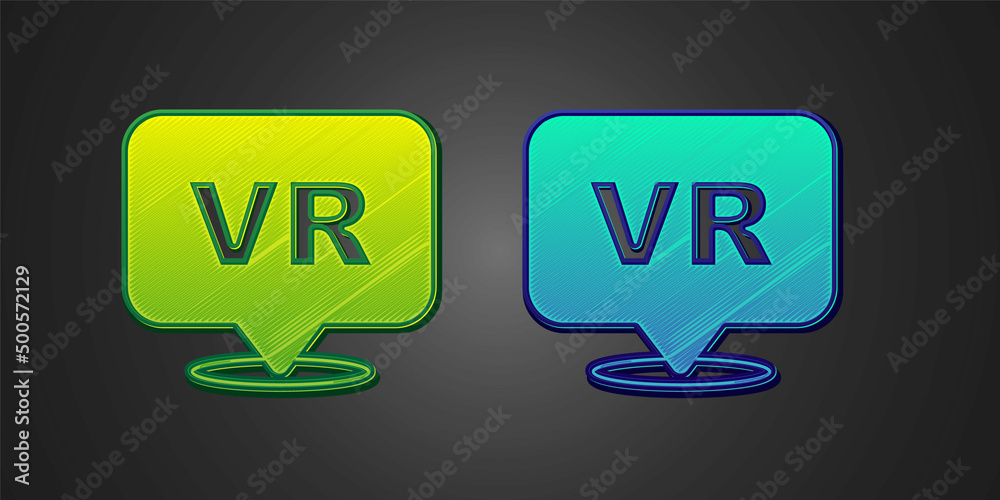 Green and blue Virtual reality icon isolated on black background. Futuristic VR head-up display design. Vector Green and blue Virtual reality icon isolated on black background. Futuristic VR head-up display design. Vector