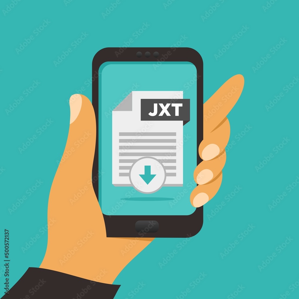 File download button on smartphone screen. Hand holds smartphone, finger touches button. Downloading document concept for web banners, web sites, infographics. Creative flat design vector illustration File download button on smartphone screen. Hand holds smartphone, finger touches button. Downloading document concept for web banners, web sites, infographics. Creative flat design vector illustration