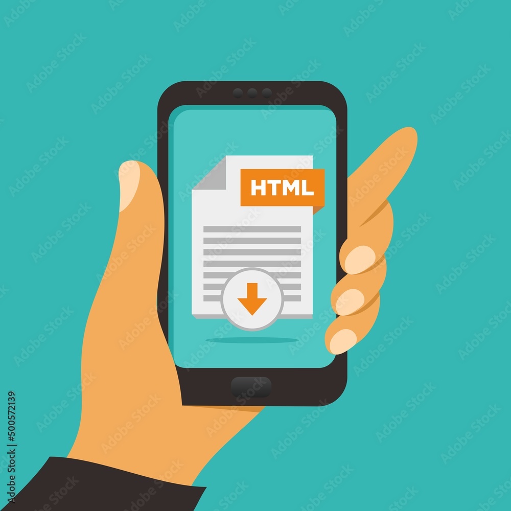 File download button on smartphone screen. Hand holds smartphone, finger touches button. Downloading document concept for web banners, web sites, infographics. Creative flat design vector illustration File download button on smartphone screen. Hand holds smartphone, finger touches button. Downloading document concept for web banners, web sites, infographics. Creative flat design vector illustration