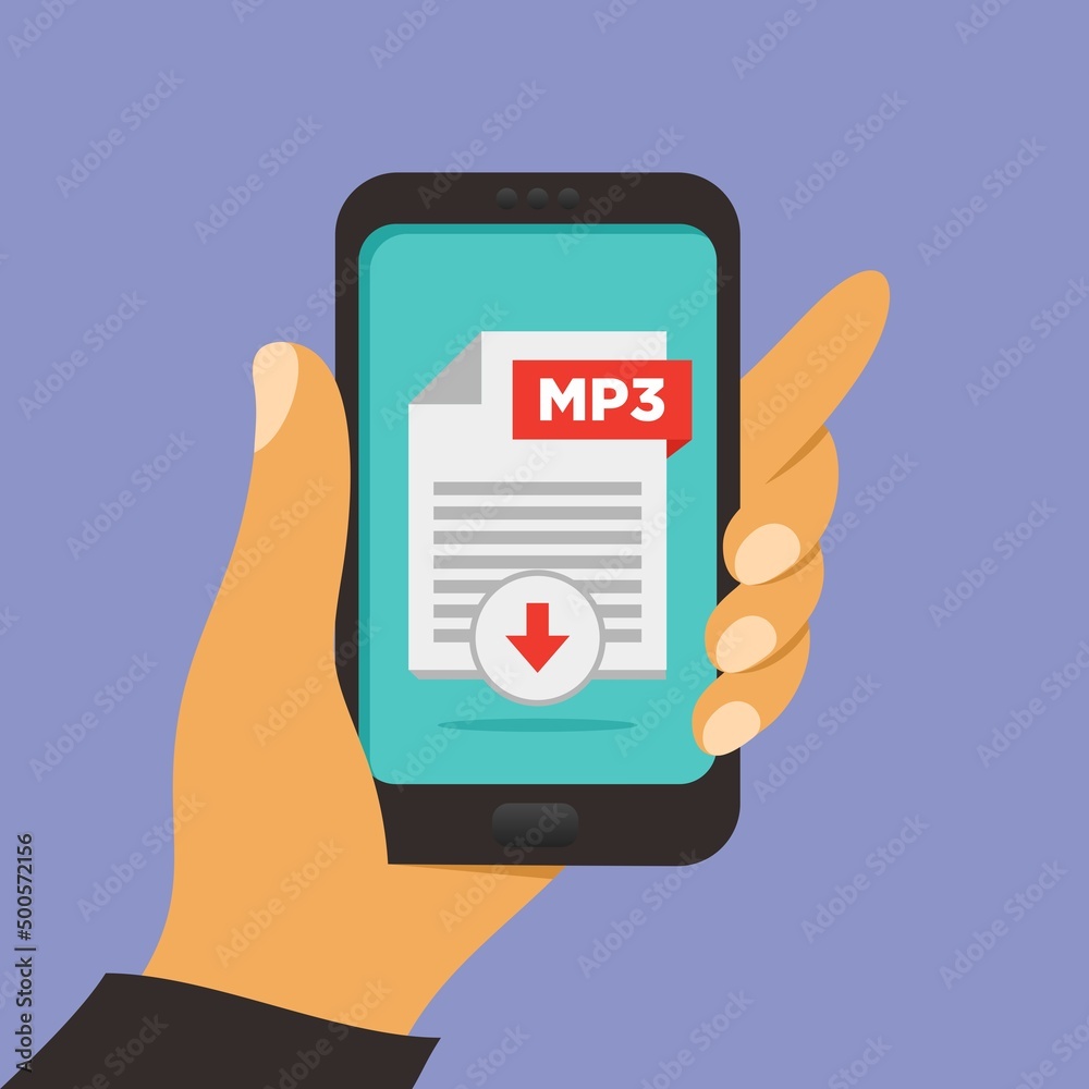File download button on smartphone screen. Hand holds smartphone, finger touches button. Downloading document concept for web banners, web sites, infographics. Creative flat design vector illustration File download button on smartphone screen. Hand holds smartphone, finger touches button. Downloading document concept for web banners, web sites, infographics. Creative flat design vector illustration