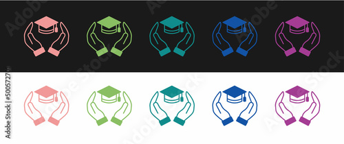 Set Education grant icon isolated on black and white background. Tuition fee, financial education, budget fund, scholarship program, graduation hat. Vector