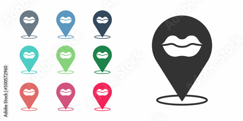 Black Smiling lips icon isolated on white background. Smile symbol. Set icons colorful. Vector